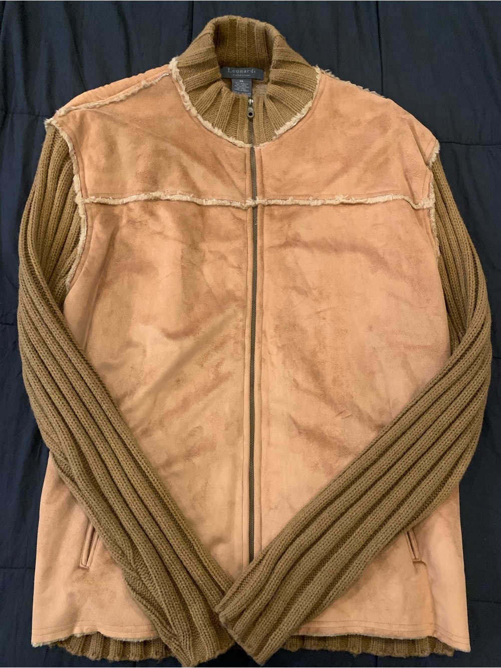 Vintage Leonardi Ribbed Zip Sweater Jacket in Camel